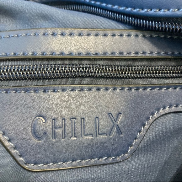 LeMiel Chillx. Medium Denim Hobo Style Handbag 90s Bohemian Silver Foil Accent - Picture 9 of 11